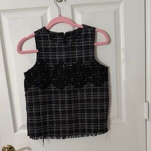 Black & White Tweed Lace Accent Sleeveless Top seed size medium